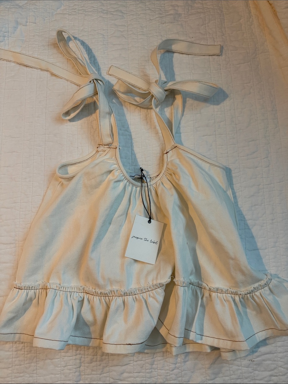 Jacqui the Label Cream Ruffle-Trim Tie Strap Top